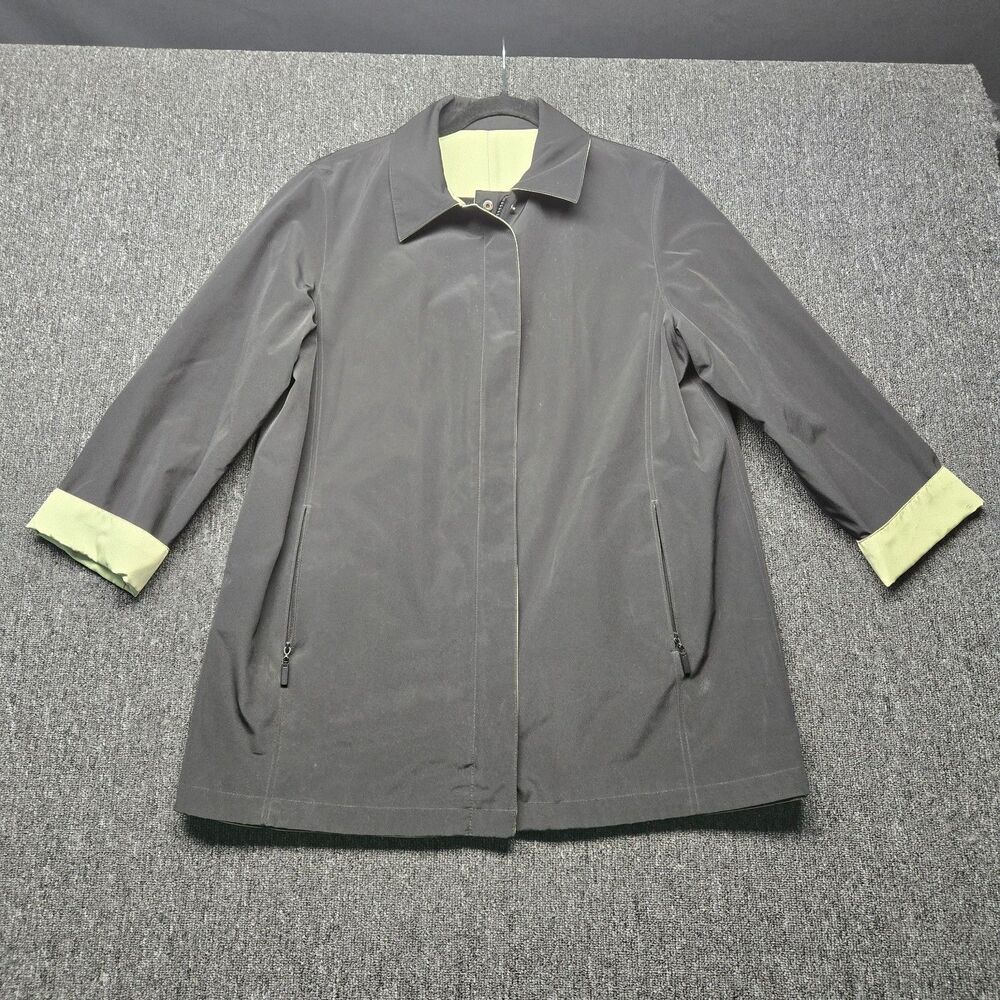 Gallery Reversible Rain Jacket Womens M Black Green Zip Front Waterproof Coat